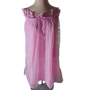 Vintage Pink Chiffon Babydoll Nightgown Size Medium Sheer Girly Lingerie Retro